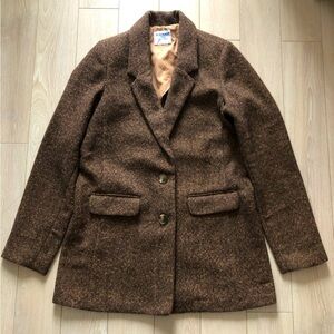 Old Navy Tweed Wool Blend Blazer Jacket in Brown Size M Tall